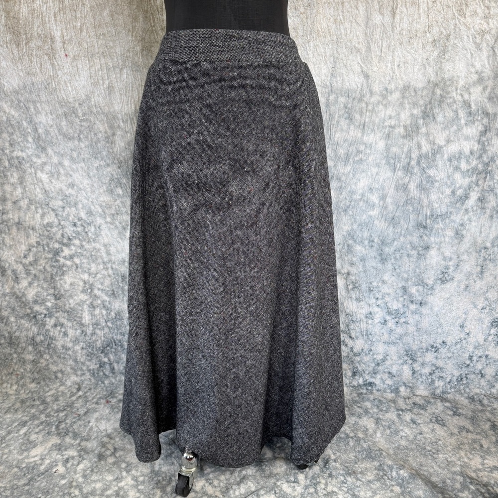 Grey Tweed Long Skirt - Wool Polyester Blend - XXL